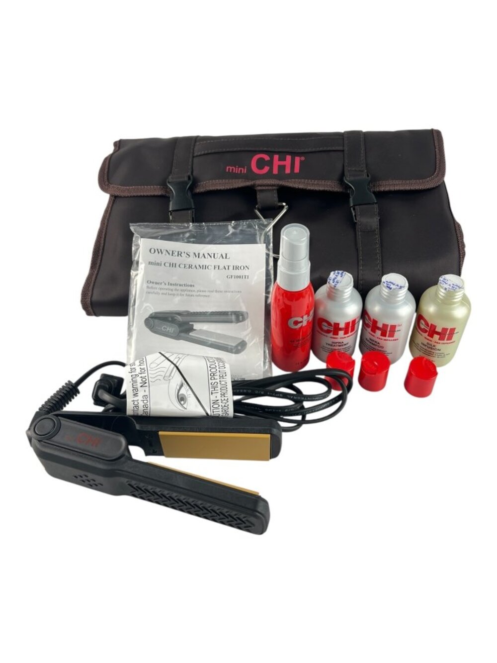 Mini CHI Pro Hair Styling Collection, Ceramic Flat Iron, Travel Bag & Care Produ